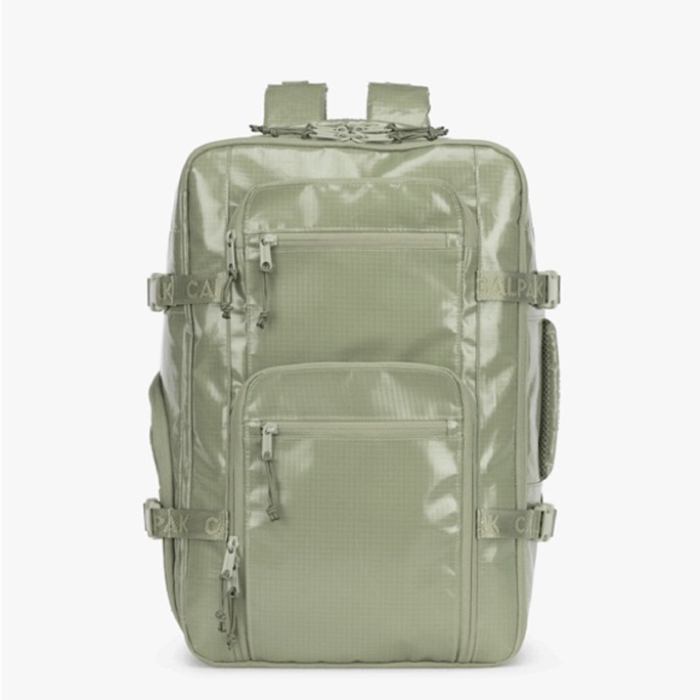 Calpak Green Duffel Backpack with Padded Straps and Water-Resistant Fabric